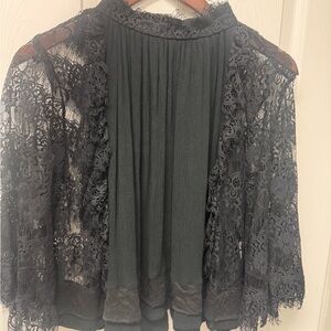 Muche Et Muchette Lace-Detail Black Long-Sleeve Blouse